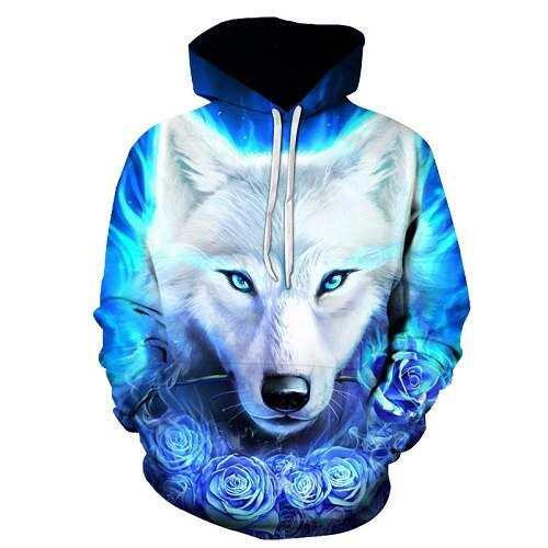 Blue rose Wolf Hoodies Men 3D Sweatshirts Harajuku Hoody Quality Pullover Streatwear Tracksuits hip hop tops - Vimost Shop