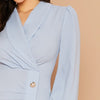Blue Shawl Collar Lantern Sleeve Button Front Split Hem Elegant Dress Women Autumn High Waist Midi Pencil Dresses - Vimost Shop