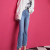 Blue Solid High Waist Washed Casual Flare Jeans Women,Spring Pure Pearls Hem Minimalist Ladies Basic Daily Trousers - Vimost Shop