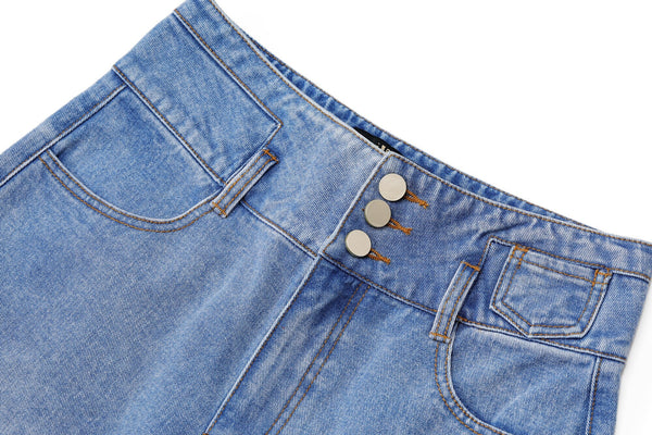 Blue Solid High Waist Washed Straight Casual Harem Jeans Women,Spring Pure Minimalist Ladies Basic Daily Trouser - Vimost Shop