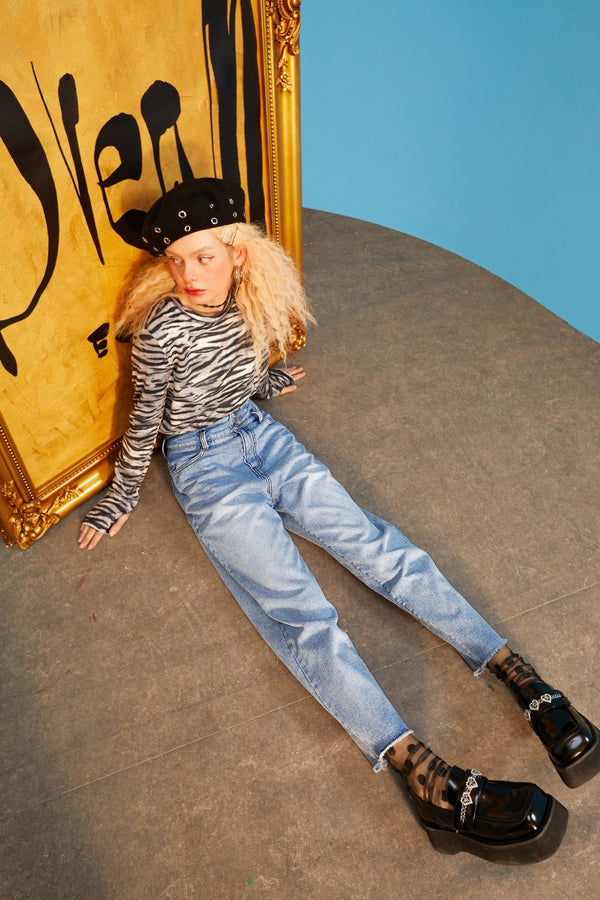 Blue Solid High Waist Washed Straight Casual Harem Jeans Women,Spring Pure Minimalist Ladies Basic Daily Trouser - Vimost Shop
