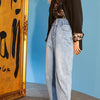 Blue Solid High Waist Washed Straight Casual Harem Jeans Women,Spring Pure Minimalist Ladies Basic Daily Trouser - Vimost Shop