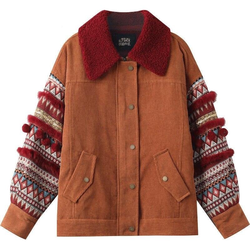 Bohemia Corduroy Single Breasted Casual Padded Coat Women,Winter ELF Full Sleeve Korean Female Warmness Outwears - Vimost Shop