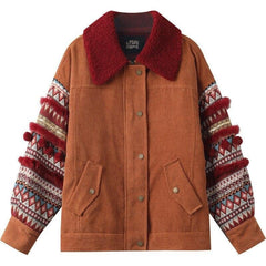 Bohemia Corduroy Single Breasted Casual Padded Coat Women,Winter ELF Full Sleeve Korean Female Warmness Outwears