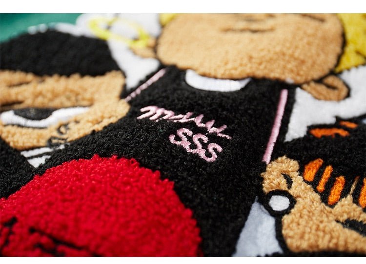 Bomber Jacket Men Cartoon Comics Boys Patch Furry Letter Baseball Coats High Street Hip Hop Japanese Varsity Streetwear - Vimost Shop