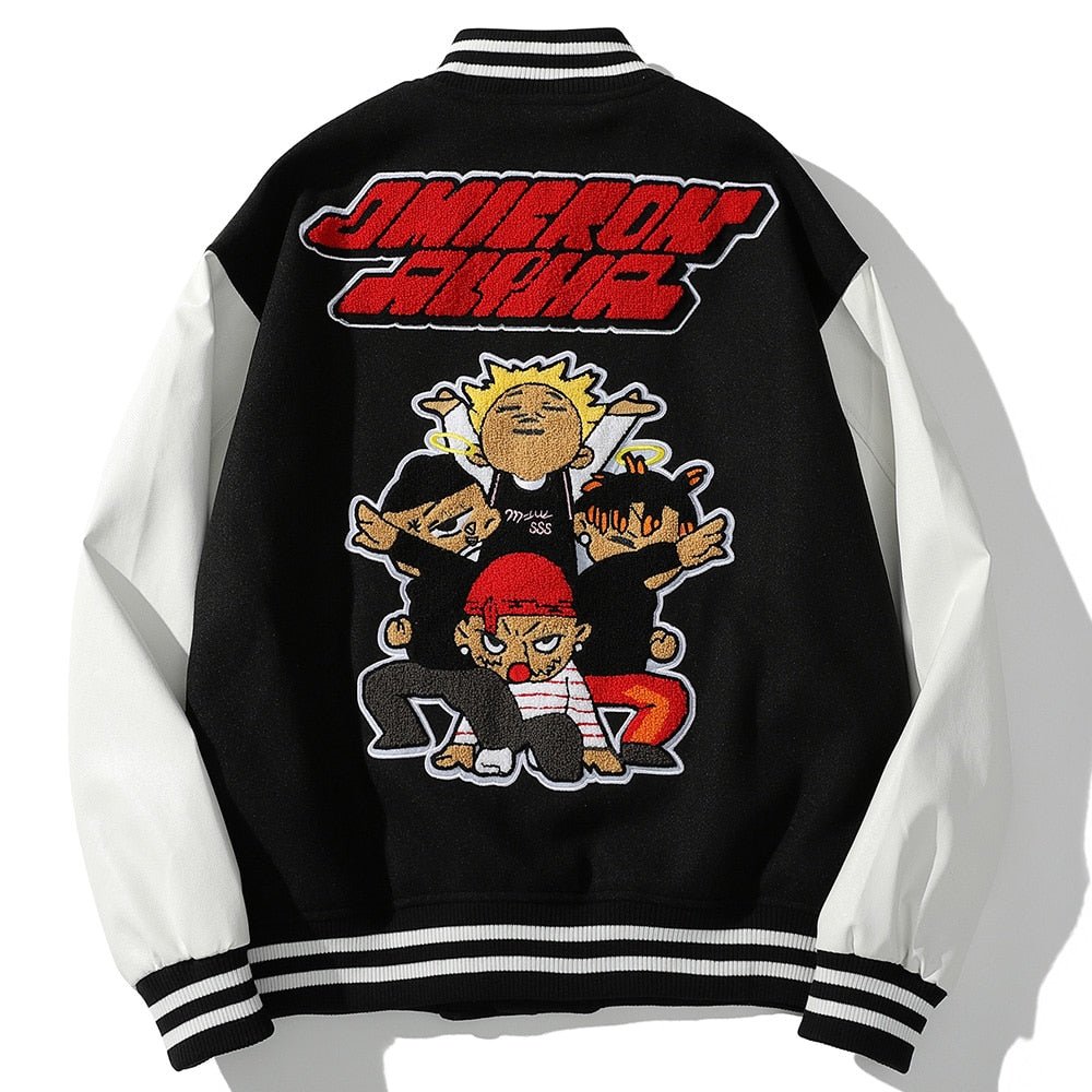 Bomber Jacket Men Cartoon Comics Boys Patch Furry Letter Baseball Coats High Street Hip Hop Japanese Varsity Streetwear - Vimost Shop