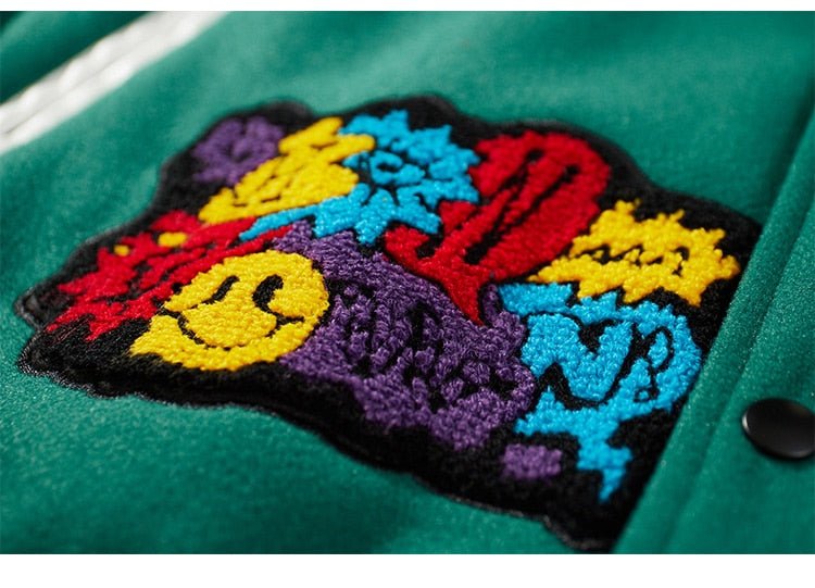 Bomber Jacket Men Cartoon Comics Boys Patch Furry Letter Baseball Coats High Street Hip Hop Japanese Varsity Streetwear - Vimost Shop