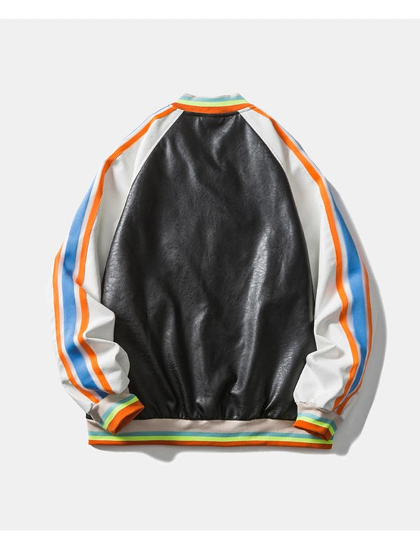 Bomber Jacket Men Colorful Striped Patchwork Heart Letter Patch Hip Hop College Style Baseball Coats Autumn Streetwear - Vimost Shop