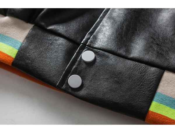 Bomber Jacket Men Colorful Striped Patchwork Heart Letter Patch Hip Hop College Style Baseball Coats Autumn Streetwear - Vimost Shop