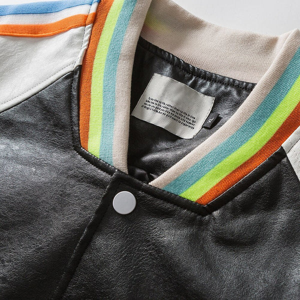 Bomber Jacket Men Colorful Striped Patchwork Heart Letter Patch Hip Hop College Style Baseball Coats Autumn Streetwear - Vimost Shop