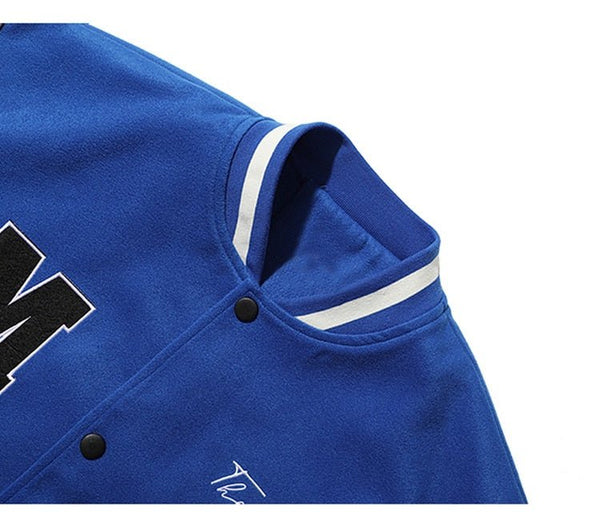 Bomber Jacket Men Furry Big Letter Bear Skeleton Patchwork Baseball Coat Couple Oversized Cozy College Style Streetwear - Vimost Shop