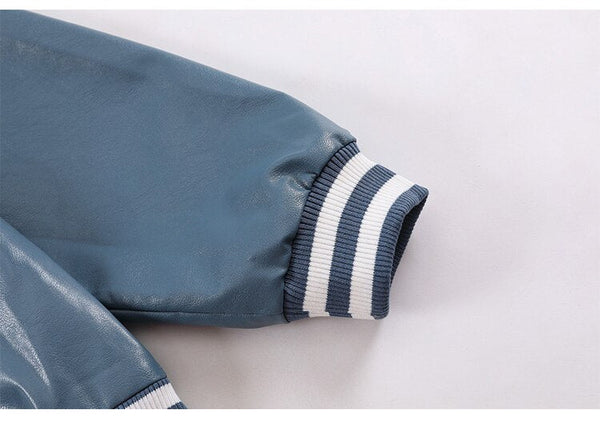 Bomber Jacket Men Furry Letter Cute Bear Leather Baseball Coat Windproof Fleece Soft Cozy Warm College Style Streetwear - Vimost Shop