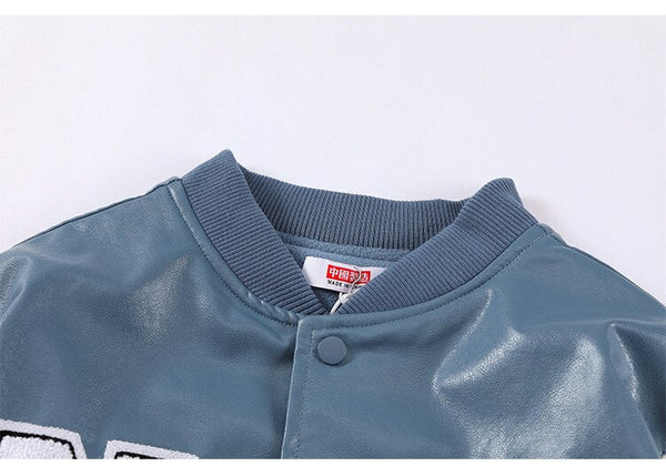 Bomber Jacket Men Furry Letter Cute Bear Leather Baseball Coat Windproof Fleece Soft Cozy Warm College Style Streetwear - Vimost Shop