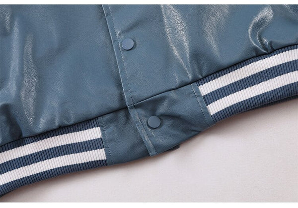 Bomber Jacket Men Furry Letter Cute Bear Leather Baseball Coat Windproof Fleece Soft Cozy Warm College Style Streetwear - Vimost Shop