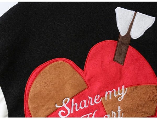 Bomber Jacket Men Letter Embroidery Heart-shaped Patch Patchwork Baseball Coat Retro Hip Hop Fashion Varsity Jacket Men - Vimost Shop