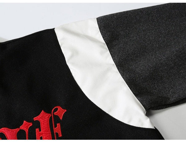 Bomber Jacket Men Letter Embroidery Heart-shaped Patch Patchwork Baseball Coat Retro Hip Hop Fashion Varsity Jacket Men - Vimost Shop