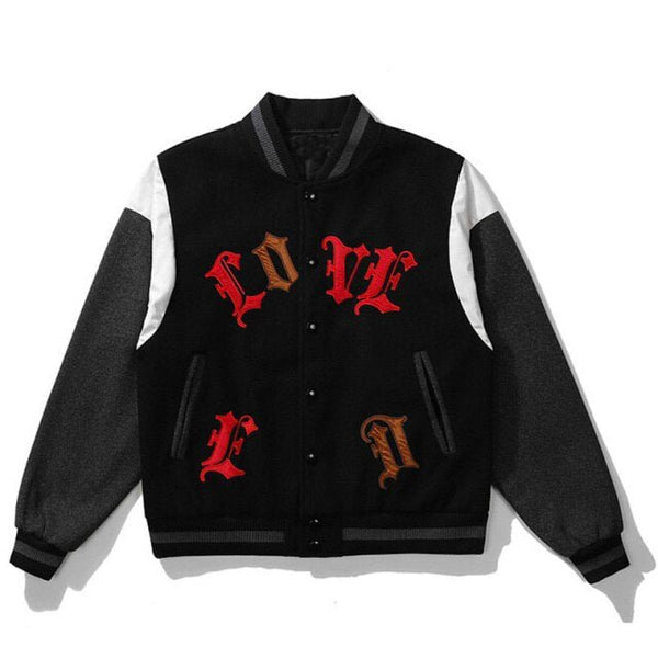 Bomber Jacket Men Letter Embroidery Heart-shaped Patch Patchwork Baseball Coat Retro Hip Hop Fashion Varsity Jacket Men - Vimost Shop