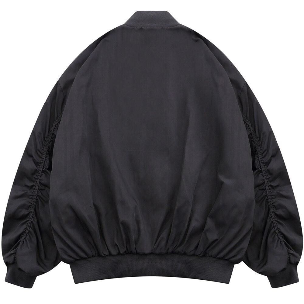 Bomber Jacket Men Punk Letter Patch Pleated Cargo Coats Autumn Simple High Street Vintage Baggy Baseball Outwear Couple - Vimost Shop