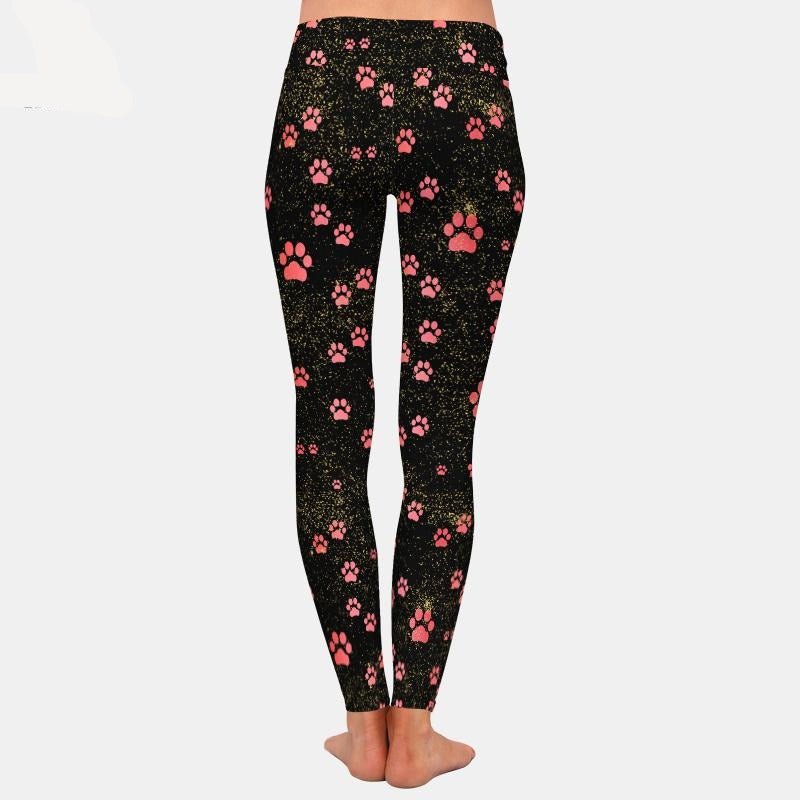Brands Fashion High Waist Women Black Leggings Dog Paw Pattern - Vimost Shop