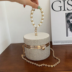 Bucket Design Diamonds Women Day Clutch With Handle Pearl Lock Banquet Ladies New Party Holder Purse