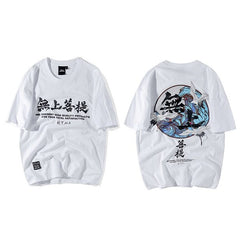 Buddha Crane Print T Shirts Mens Hip Hop T-Shirt Chinese Character Casual Tops Tees Summer Harajuku Streetwear Tshirt Black