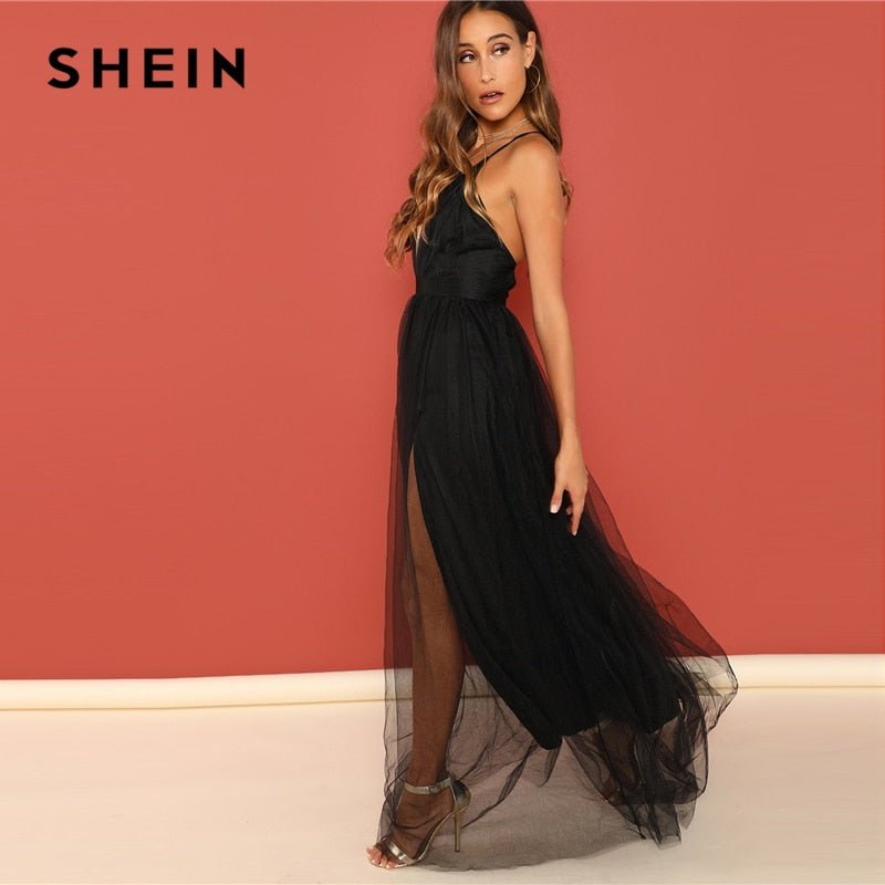 Burgundy Plunging Neck Crisscross Back Cami Dress Maxi Plain Sexy Night Out Dress Autumn Modern Lady Women Party Dresses - Vimost Shop