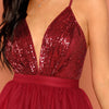 Burgundy Sexy Party Backless Sequin Detail Mesh Halter High Waist Solid Dress 2018 Summer Club Fashion Women Dresses - Vimost Shop