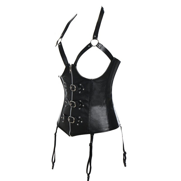 Bustiers & Corsets Leather Steampunk Underbust Corsets with Garters Belt Lace Up Boned Bustiers Tops Sexy Lingerie Set Nightwear - Vimost Shop