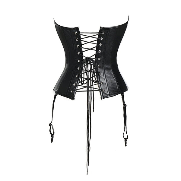 Bustiers & Corsets Leather Steampunk Underbust Corsets with Garters Belt Lace Up Boned Bustiers Tops Sexy Lingerie Set Nightwear - Vimost Shop