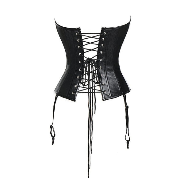 Bustiers & Corsets Leather Steampunk Underbust Corsets with Garters Belt Lace Up Boned Bustiers Tops Sexy Lingerie Set Nightwear - Vimost Shop