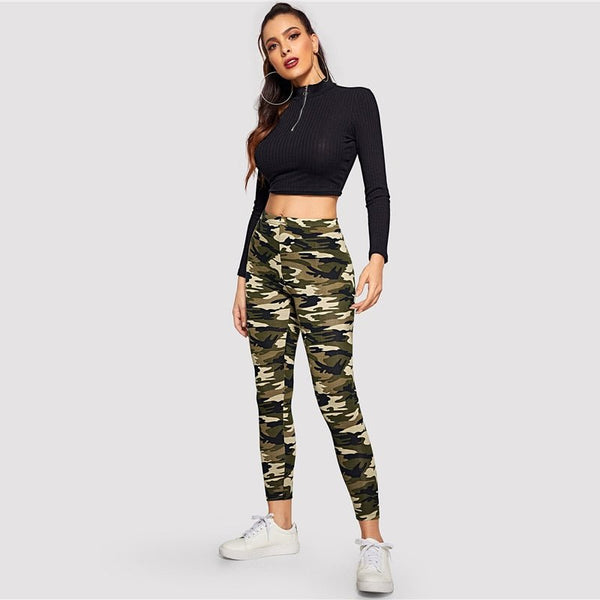 Camo Print Leggings Women Leggings Casual Style Spring Summer Autumn Stretchy Fitness Crop Leggings - Vimost Shop