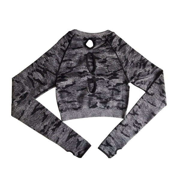 Camo Seamless O-Neck Shirts Women Gym Long Sleeves Running Sport Shirts Women Fitness Top Workout Tops - Vimost Shop