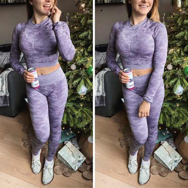 Camo Seamless O-Neck Shirts Women Gym Long Sleeves Running Sport Shirts Women Fitness Top Workout Tops - Vimost Shop