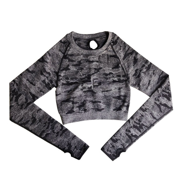 Camo Seamless O-Neck Shirts Women Gym Long Sleeves Running Sport Shirts Women Fitness Top Workout Tops - Vimost Shop