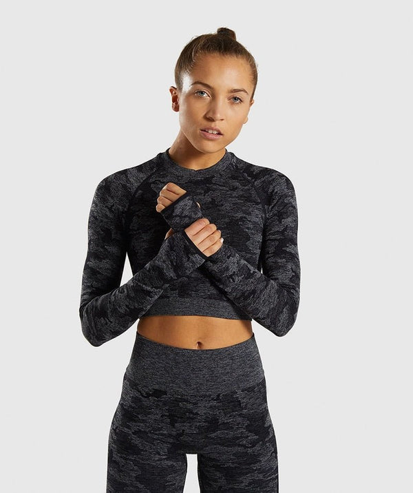 Camo Seamless O-Neck Shirts Women Gym Long Sleeves Running Sport Shirts Women Fitness Top Workout Tops - Vimost Shop