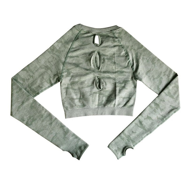 Camo Seamless O-Neck Shirts Women Gym Long Sleeves Running Sport Shirts Women Fitness Top Workout Tops - Vimost Shop