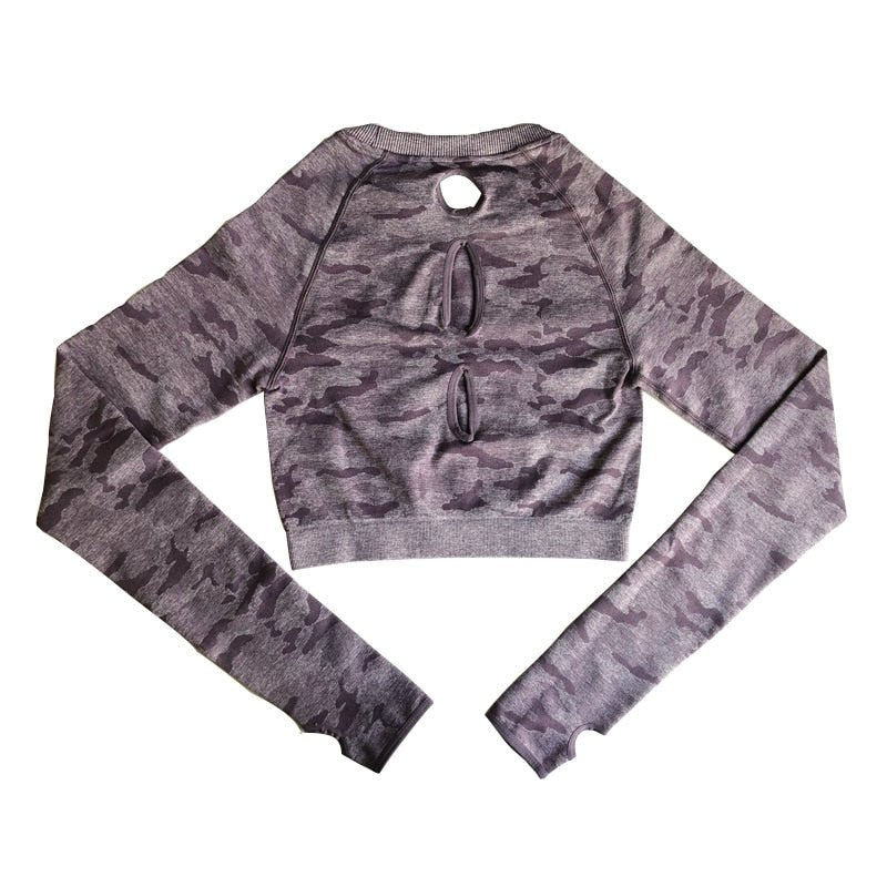Camo Seamless O-Neck Shirts Women Gym Long Sleeves Running Sport Shirts Women Fitness Top Workout Tops - Vimost Shop