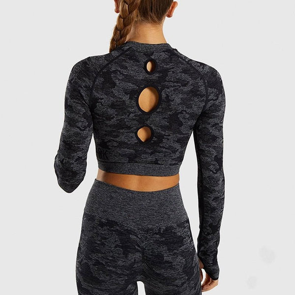 Camo Seamless O-Neck Shirts Women Gym Long Sleeves Running Sport Shirts Women Fitness Top Workout Tops - Vimost Shop