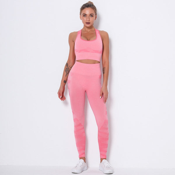 Camo Seamless Yoga Fitness Set Women Sportswear Tank Bra Crop Top Leggings Pants Workout Clothes Gym Clothing 2 Piece Tracksuit - Vimost Shop