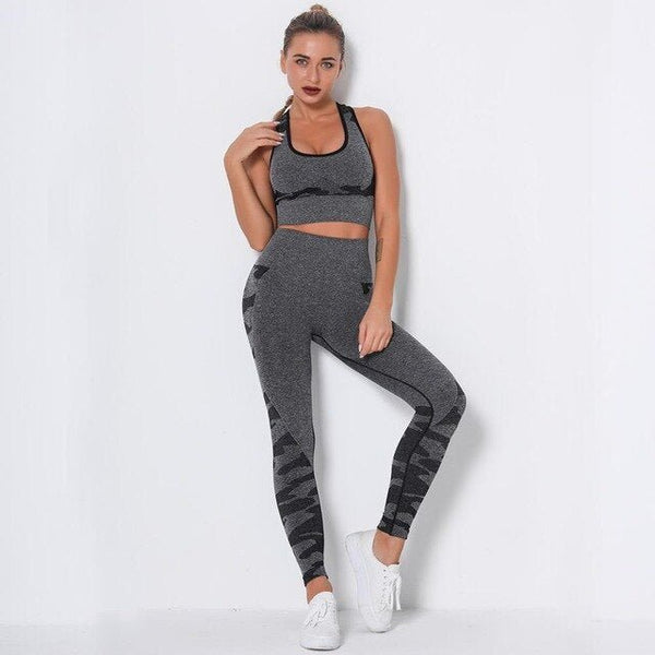 Camo Seamless Yoga Fitness Set Women Sportswear Tank Bra Crop Top Leggings Pants Workout Clothes Gym Clothing 2 Piece Tracksuit - Vimost Shop