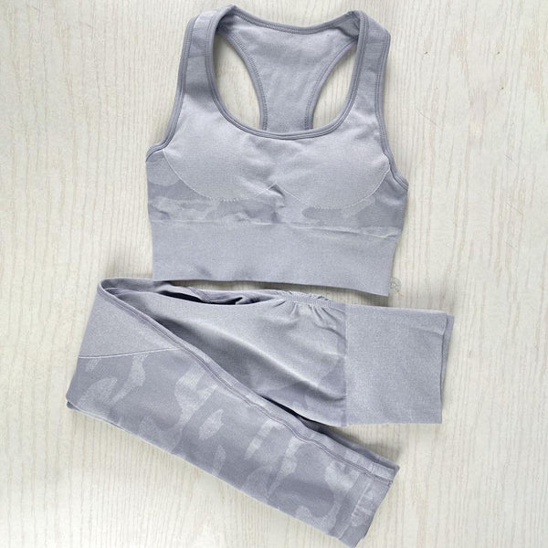 Camo Seamless Yoga Fitness Set Women Sportswear Tank Bra Crop Top Leggings Pants Workout Clothes Gym Clothing 2 Piece Tracksuit - Vimost Shop