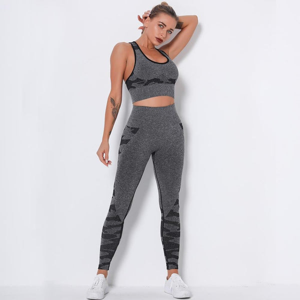 Camo Seamless Yoga Fitness Set Women Sportswear Tank Bra Crop Top Leggings Pants Workout Clothes Gym Clothing 2 Piece Tracksuit - Vimost Shop