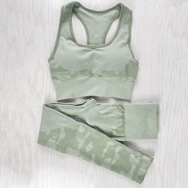 Camo Seamless Yoga Fitness Set Women Sportswear Tank Bra Crop Top Leggings Pants Workout Clothes Gym Clothing 2 Piece Tracksuit - Vimost Shop