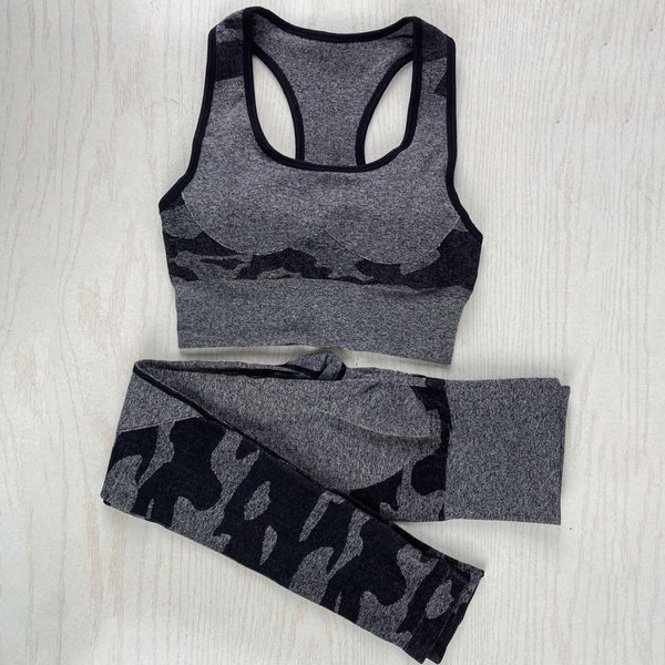 Camo Seamless Yoga Fitness Set Women Sportswear Tank Bra Crop Top Leggings Pants Workout Clothes Gym Clothing 2 Piece Tracksuit - Vimost Shop