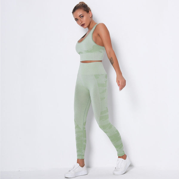 Camo Seamless Yoga Fitness Set Women Sportswear Tank Bra Crop Top Leggings Pants Workout Clothes Gym Clothing 2 Piece Tracksuit - Vimost Shop