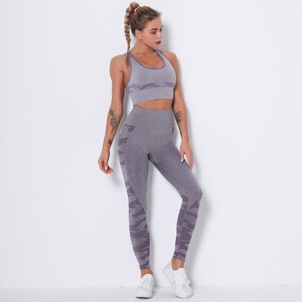 Camo Seamless Yoga Fitness Set Women Sportswear Tank Bra Crop Top Leggings Pants Workout Clothes Gym Clothing 2 Piece Tracksuit - Vimost Shop