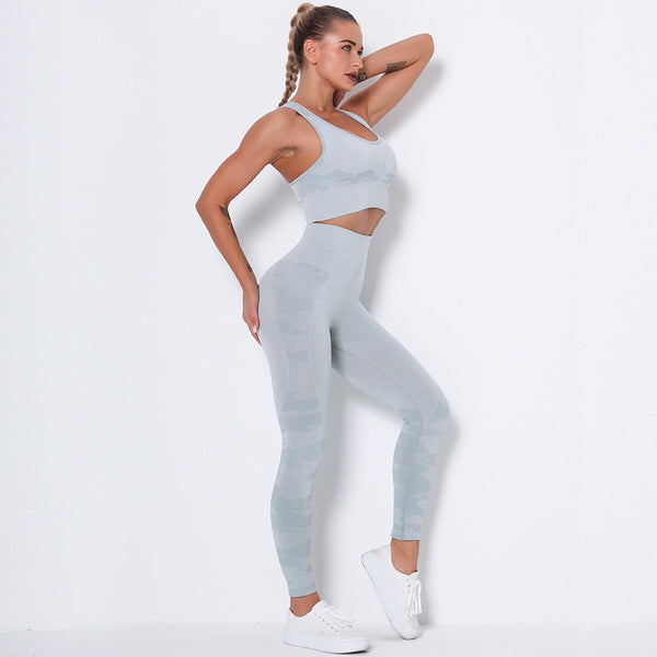 Camo Seamless Yoga Fitness Set Women Sportswear Tank Bra Crop Top Leggings Pants Workout Clothes Gym Clothing 2 Piece Tracksuit - Vimost Shop