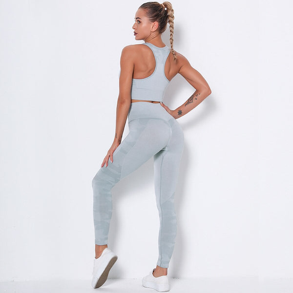 Camo Seamless Yoga Fitness Set Women Sportswear Tank Bra Crop Top Leggings Pants Workout Clothes Gym Clothing 2 Piece Tracksuit - Vimost Shop