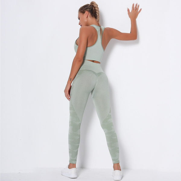 Camo Seamless Yoga Fitness Set Women Sportswear Tank Bra Crop Top Leggings Pants Workout Clothes Gym Clothing 2 Piece Tracksuit - Vimost Shop