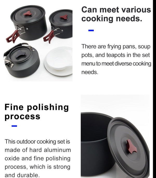 Camping Cookware Set Outdoor Pot Tableware Kit Cooking Water Kettle Pan Travel Cutlery Utensils Hiking Picnic Equipment - Vimost Shop